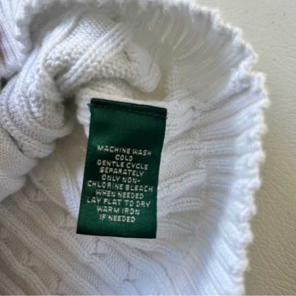 Lauren Ralph Lauren White and Gold Zipper Cable Knit Cardigan - Picture 9 of 12